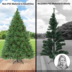 1.8M Artificial Christmas Tree, Pre-Lit Hinged Pine Tree w/ 484 Tips, 260 Warm LED Lights