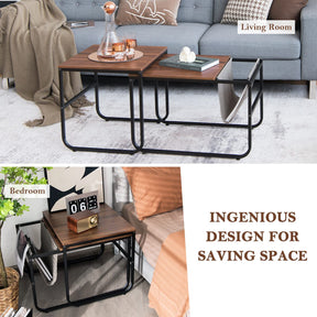 Giantex Nesting Coffee Table Set of 2, Stackable Side Table w/Magazine Holder, Rustic Brown
