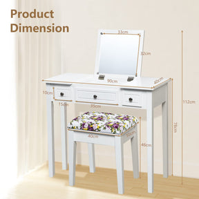 Giantex 2-in-1 Vanity Table Set, Makeup Table w/ Flip Top Mirror, 3 Drawers & Large Tabletop