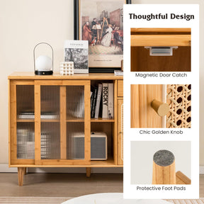 Giantex Buffet Sideboard, Mid Century Modern Bamboo Storage Cabinet w/Tempered Glass Sliding Doors