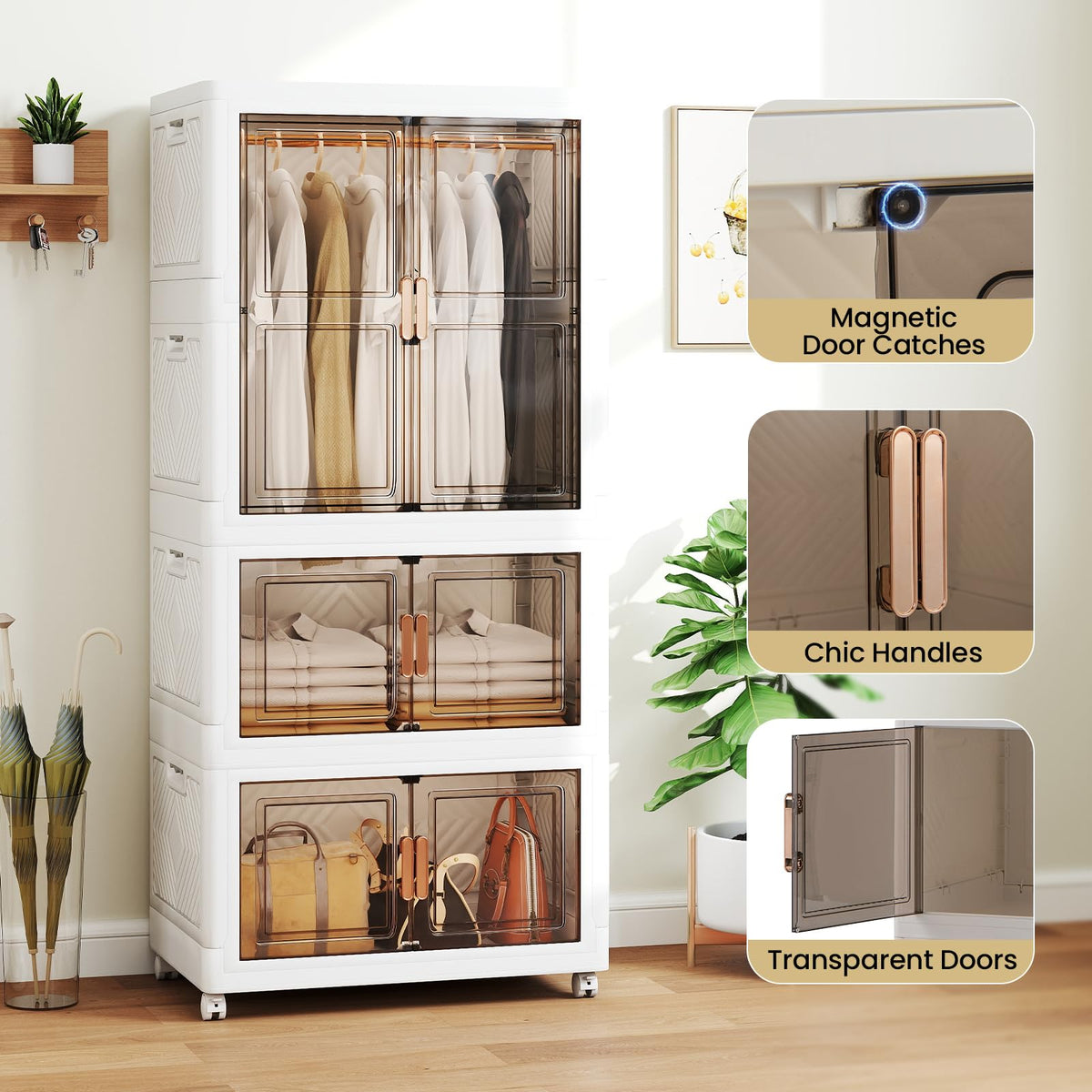 420L Storage Bins with Lid, Portable Plastic Wardrobe Closet Organizer with 10 Hangers