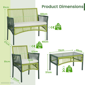 4 Piece Patio Round Wicker Conversation Set W/Soft Cushions