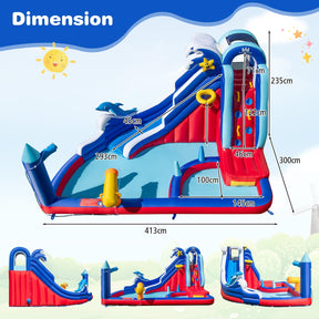 Dolphin Theme Kids Bounce House Water Park w/Long Slide
