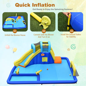 Inflatable Water Slide for Kids, 6-in-1 Kids Giant Water Park w/Large Water Soccer Splash Pool, Water Cannons