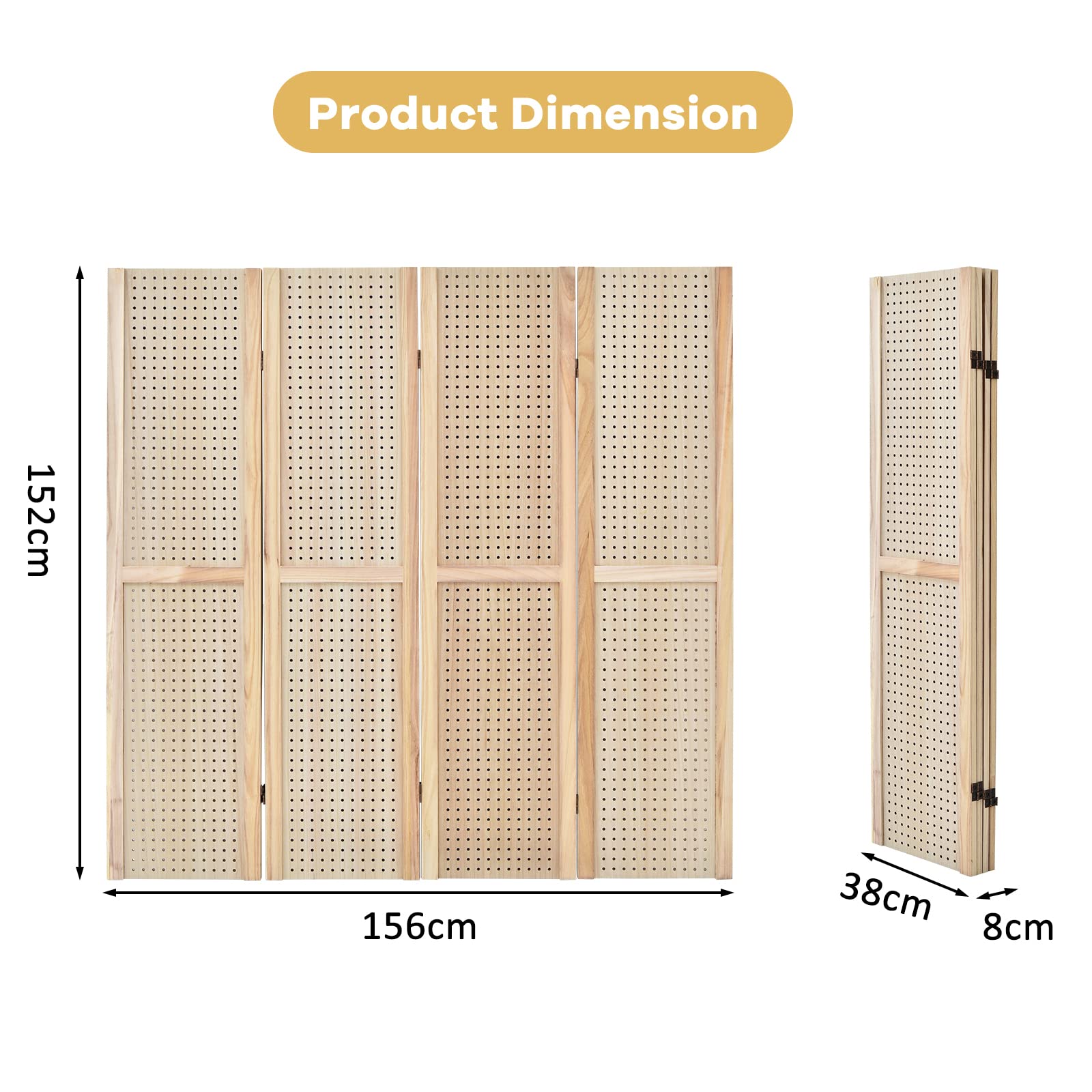 Giantex 4-Panel Pegboard Display, 152 cm Tall Folding Privacy Screen, Portable Jewelry Clothes Tool Organizer for Retail
