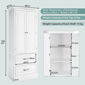 Giantex Kitchen Pantry Cabinet, 158cm Freestanding Floor Cupboard w/ 2-Door Cabinet & 2 Spacious Drawers, White