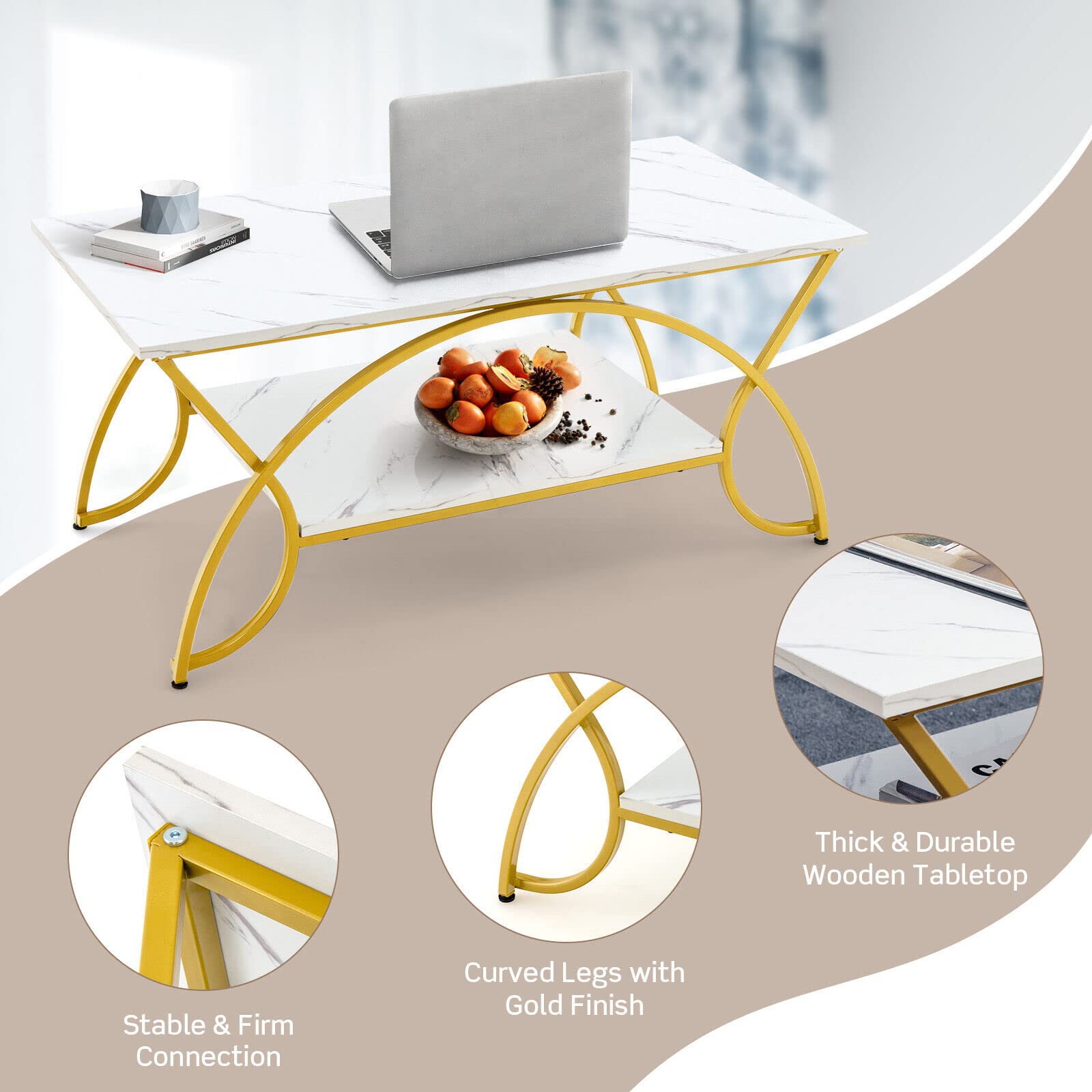 Giantex Faux Marble Coffee Table, Modern Chic Cocktail Table
