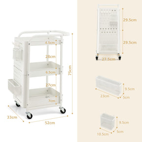 Giantax 3-Tier Rolling Cart, Utility Storage Organizer Cart w/ Dual DIY Pegboards, 2 Baskets