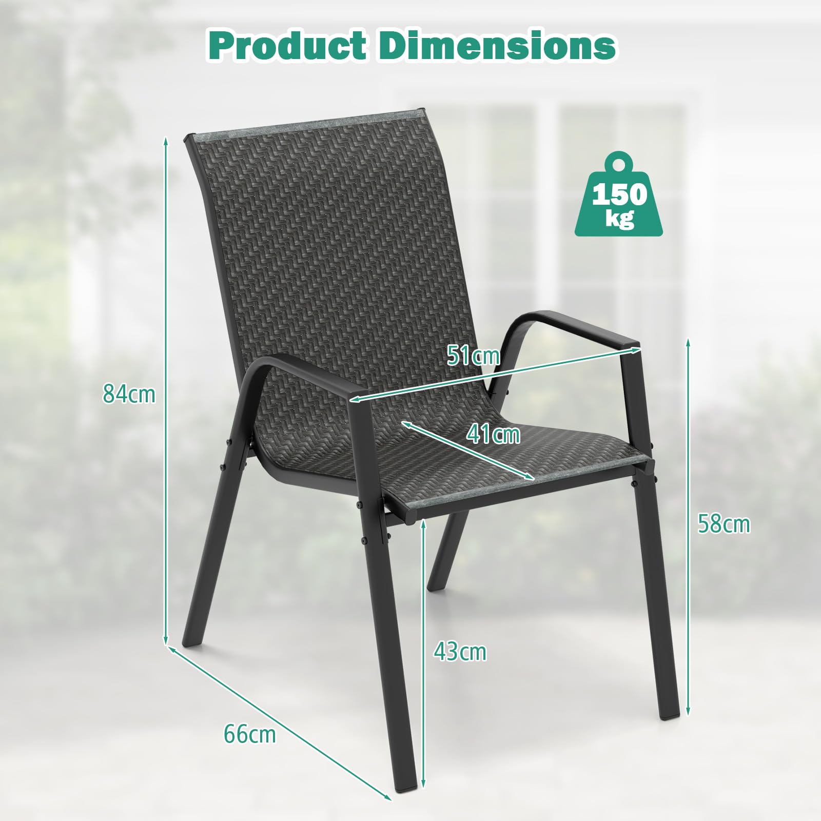 Patio Rattan Chairs Set of 4, Stackable Dining Chair Set with Wicker Woven Backrest & Seat