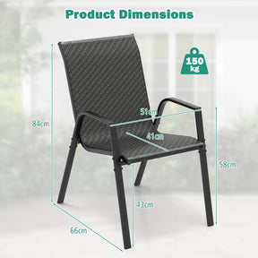 Patio Rattan Chairs Set of 4, Stackable Dining Chair Set with Wicker Woven Backrest & Seat
