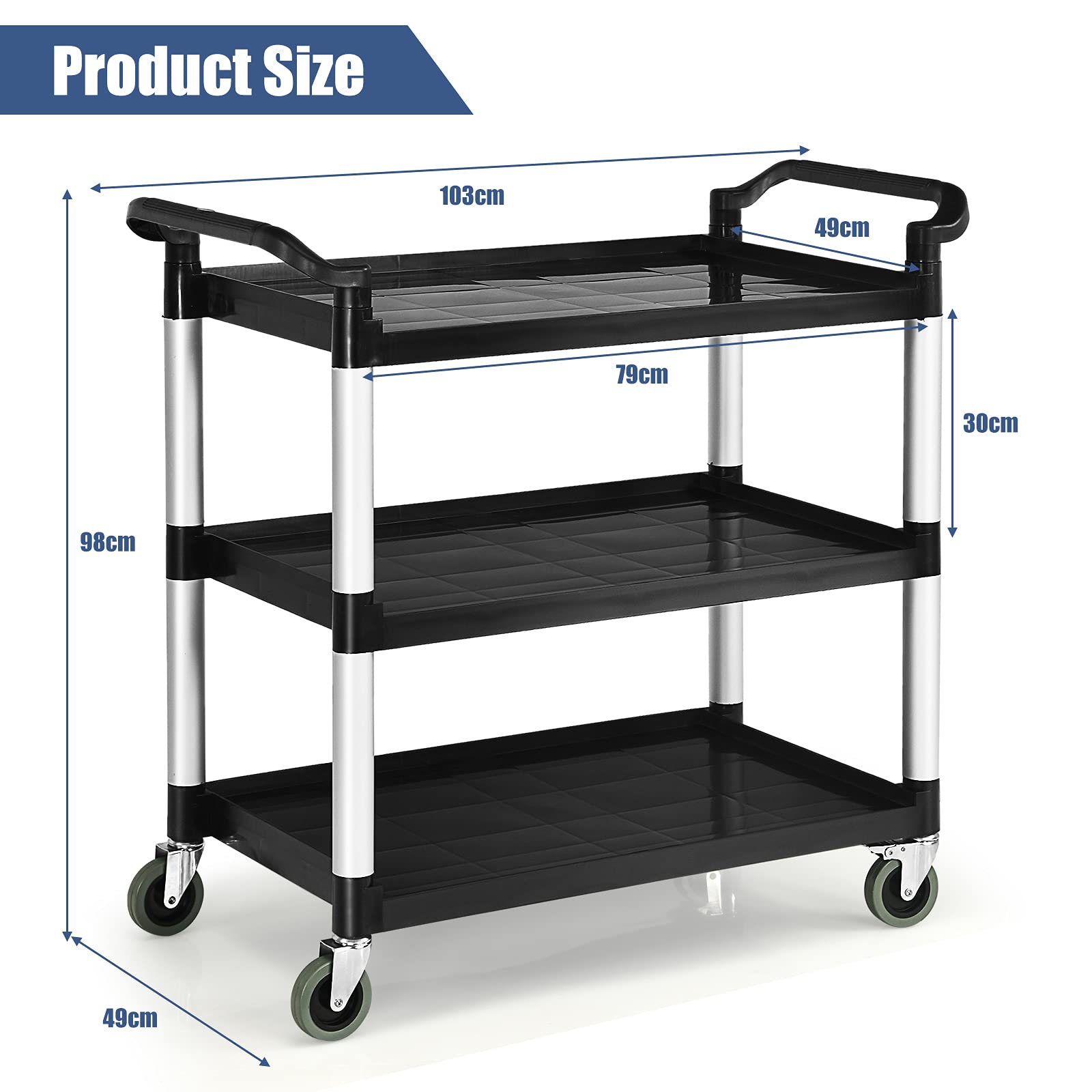 Giantex 3-Tier Rolling Utility Cart, Heavy Duty Food Service Cart