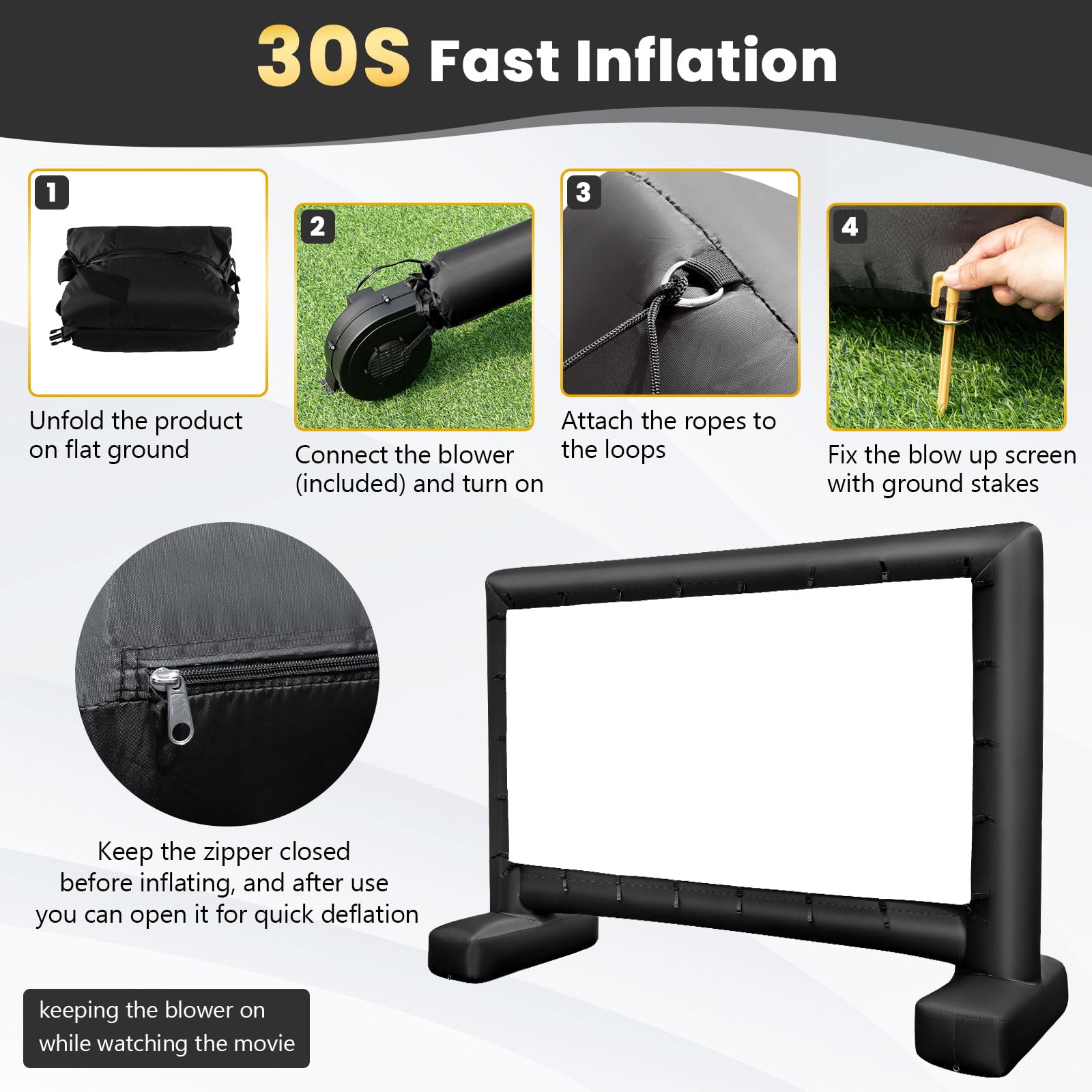 14/15/16Ft Inflatable Movie Projector Screen, Inflatable Movie Screen Outdoor with Air Blower