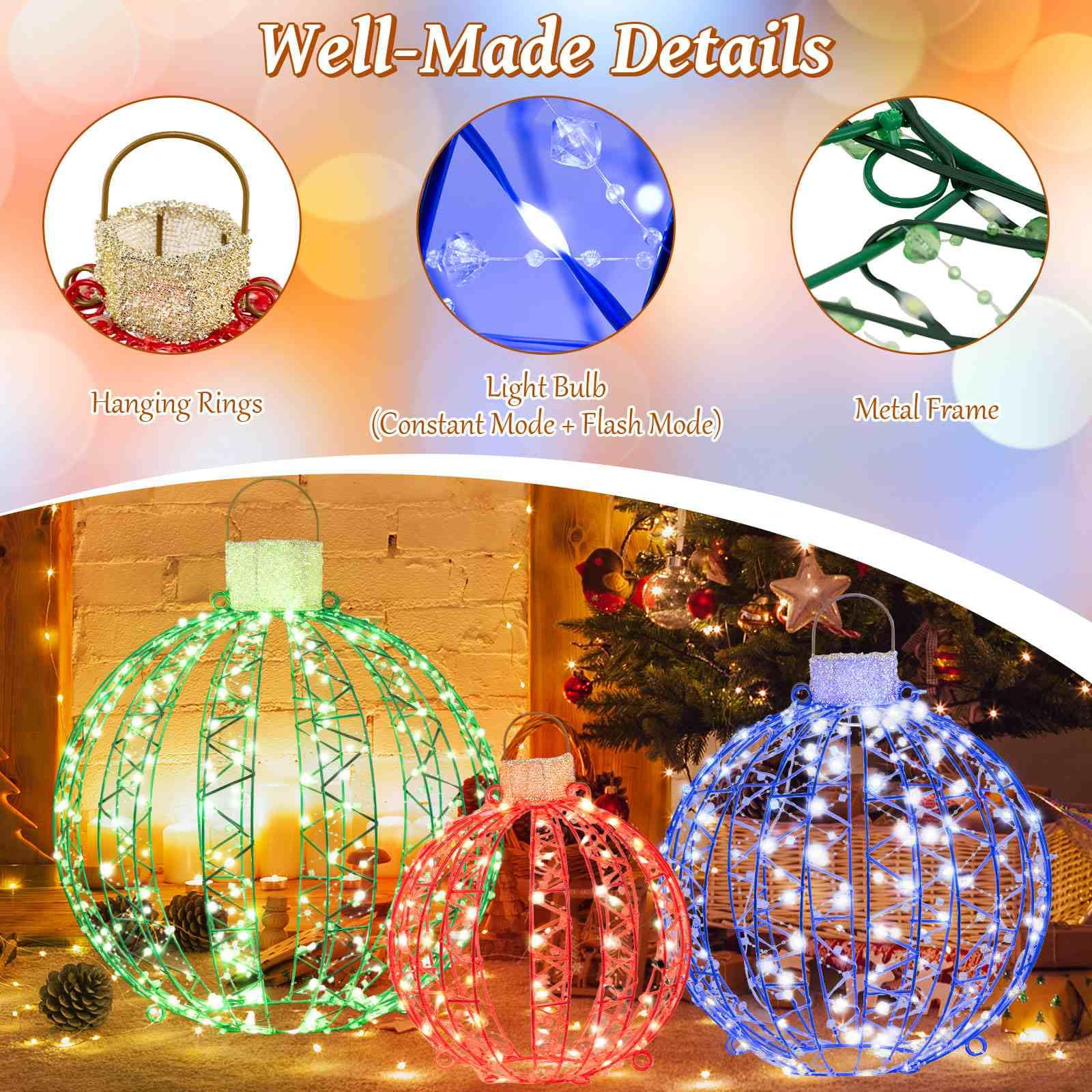 3 Pack Christmas Light Balls, Christmas Decoration Light Balls w/ 360 Led Lights & Metal Frame & Plug in