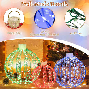 3 Pack Christmas Light Balls, Christmas Decoration Light Balls w/ 360 Led Lights & Metal Frame & Plug in
