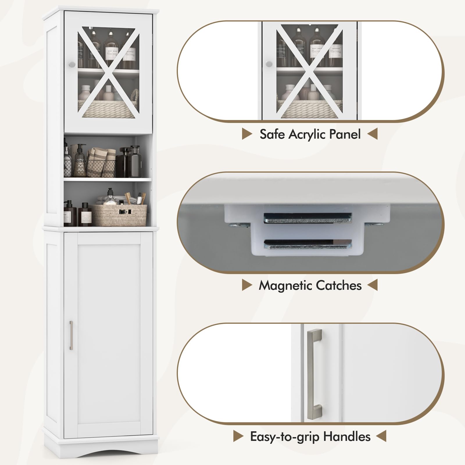 Tall Bathroom Cabinet Freestanding Storage Cupboard Narrow Corner Floor Cabinet