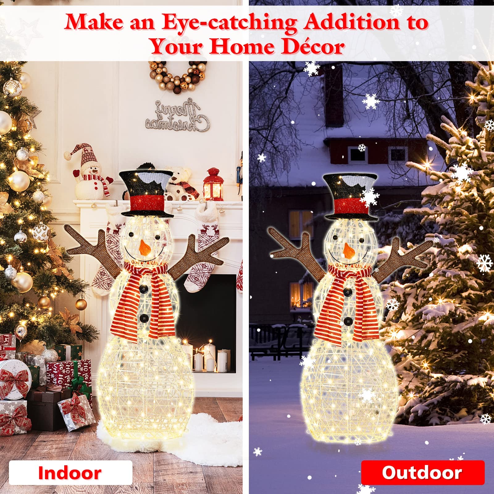 LED Christmas Lighted Snowman, Pre-lit Lighted Xmas 3D Snowman