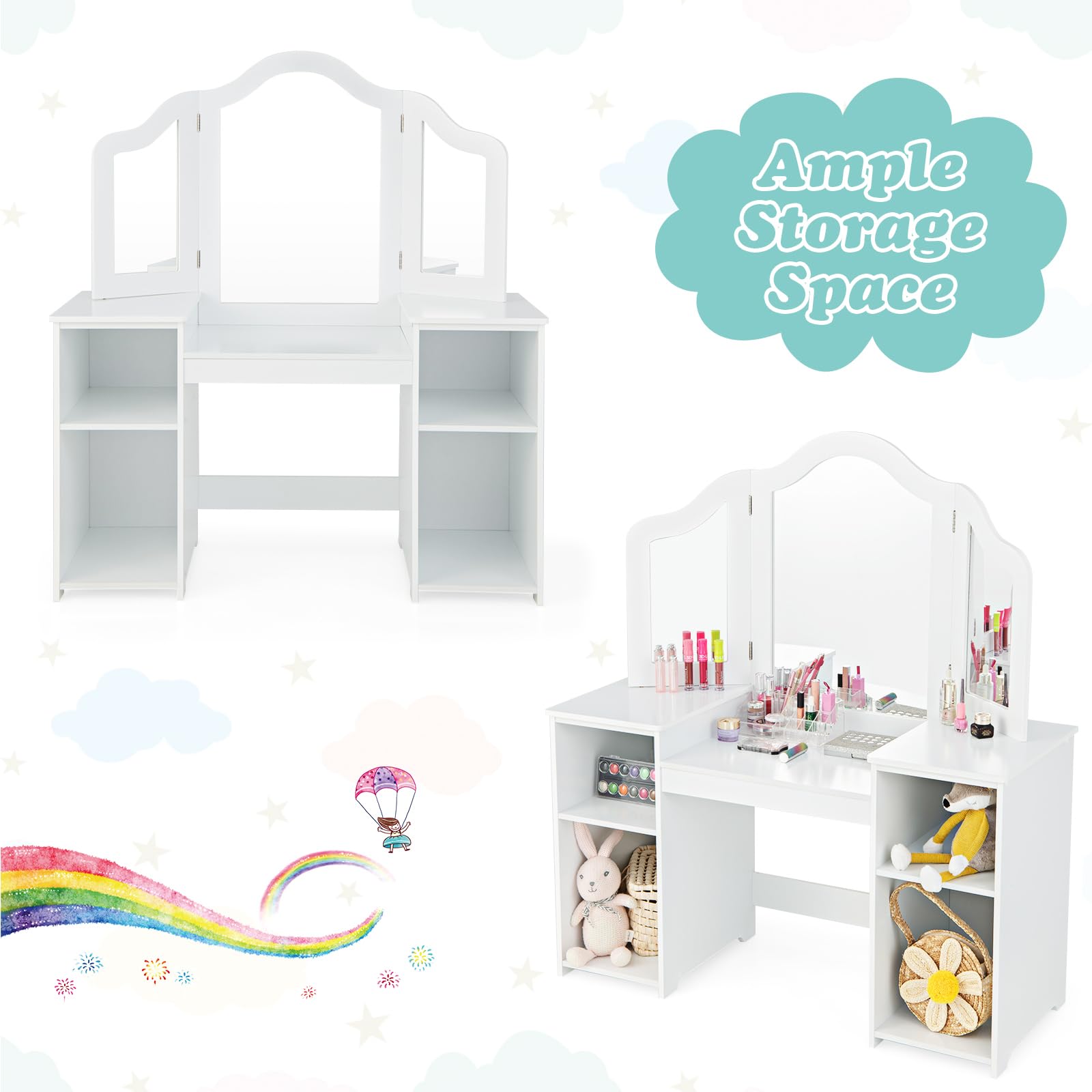 2-in-1 Kids Vanity Table and Chair Set with Removable Mirror