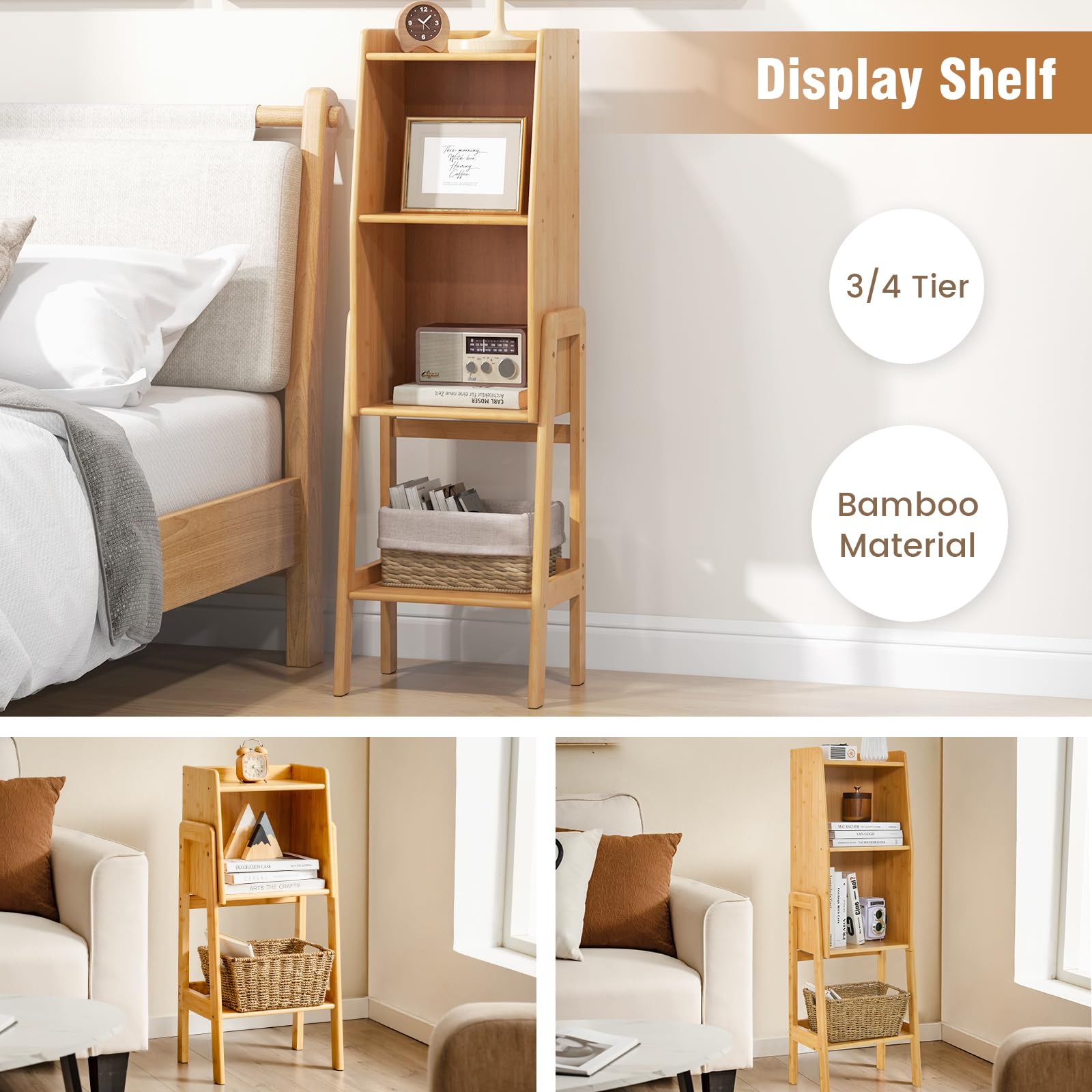 Giantex Bamboo Bookshelf, Modern Bookcase w/Legs