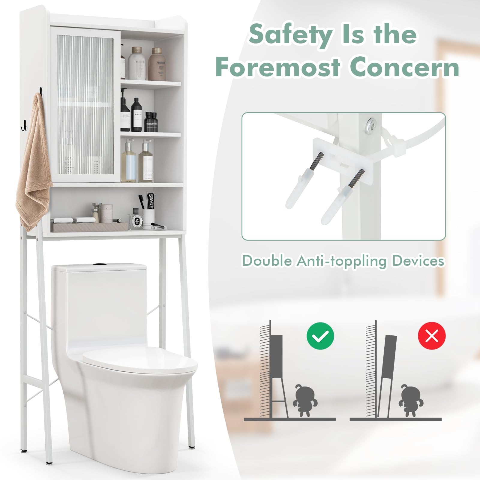 Giantex Over The Toilet Storage Cabinet, Bathroom Space Saver with Sliding Acrylic Door & Metal Frame
