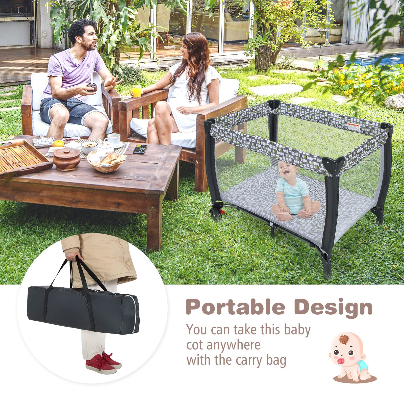 3 in 1 Baby Playard, Convertible Playpen Baby Bassinet w/ Changing Table