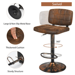 Giantex Set of 2 Barstools, Vintage Leather Bar Stools Swivel Gas Gift Counter Chair, Retro Brown (Set of 2)