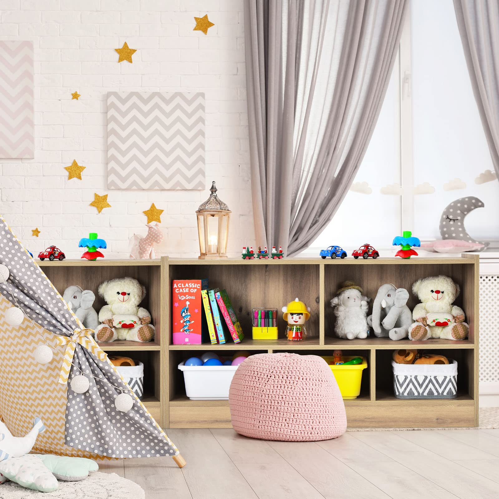 BABY JOY Kids Bookshelf & Toy Shelf, Storage Cabinet w/ 5 Compartments for Organizing Toys, Dolls