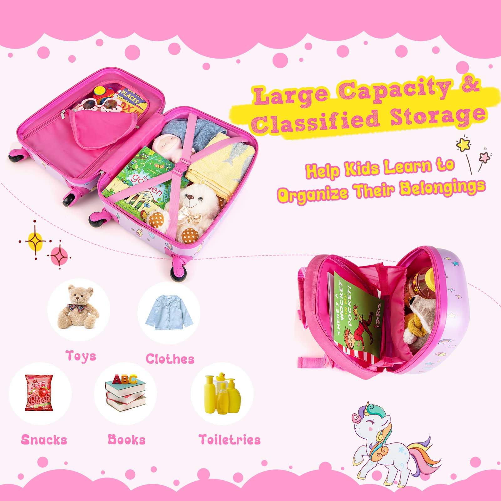 BABY JOY 2 PCS Kids Luggage Set, 13" & 16" Kids Carry On Suitcase Set