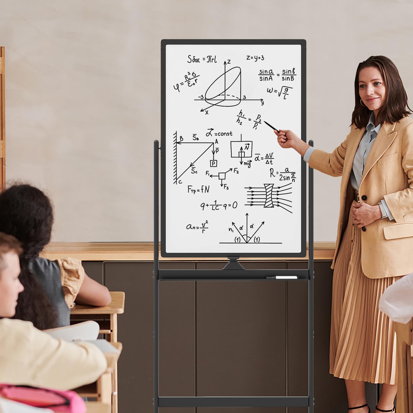 Mobile Magnetic Double-Sided Reversible Whiteboard, 360° Rolling Dry Erase Board w/Markers