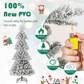 180 cm Artificial Xmas Tree, Flocked Christmas Tree with Lighted Snowflake Topper