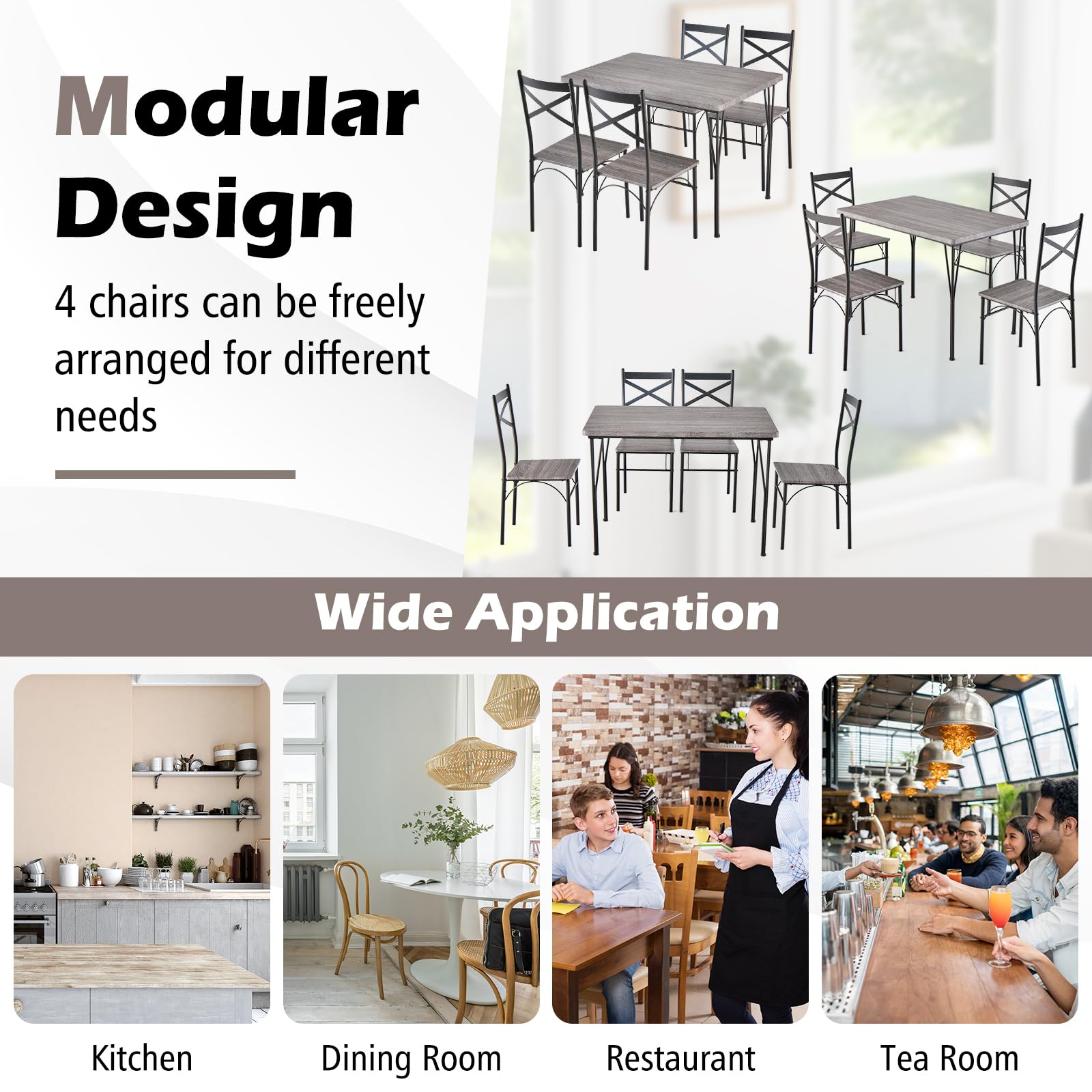 Giantex 5-Piece Dining Table Set, Modern Rectangular Dining Table & 4 Dining Chairs Set