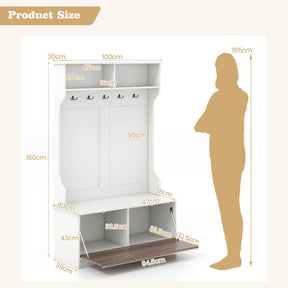 160 cm Hall Tree with Coat Rack and Storage Bench, Versatile Coat Rack with Entryway Bench