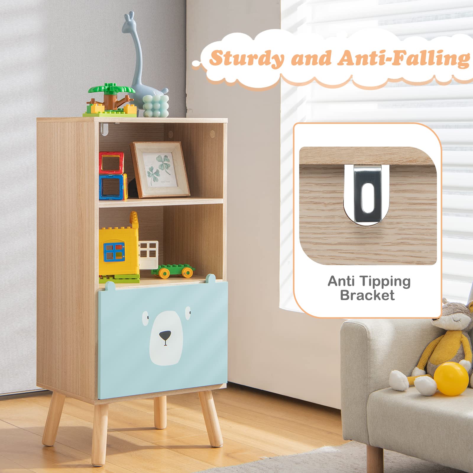 HONEY JOY 3-Tier Kids Wooden Bookshelf, Storage Shelf for Toddlers