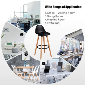 2Pcs Bar Stools, Pub High Barstool Dinning Chair w/ Round Metal Footrest, Beech Wood Legs