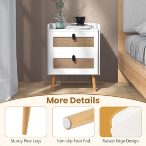 Modern End Table Bedside Table with 2 Rattan Decorated Drawers for Small Spaces