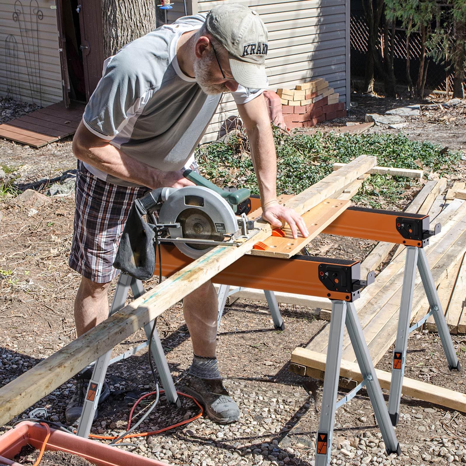 2 Pack Saw Horses, Portable Sawhorses w/ Folding Design