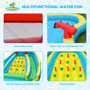 Inflatable Water Slide, 452 x 365 x 233CM Giant Water Park for Kids w/Double Long Slides, Climbing Wall