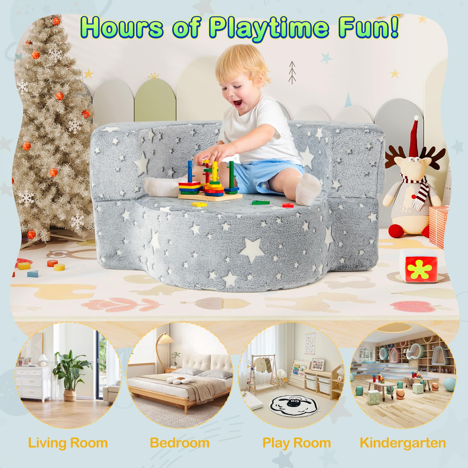 2-in-1 Toddler Chair Glow in the Dark Kids Couch with Removable and Washable Cover