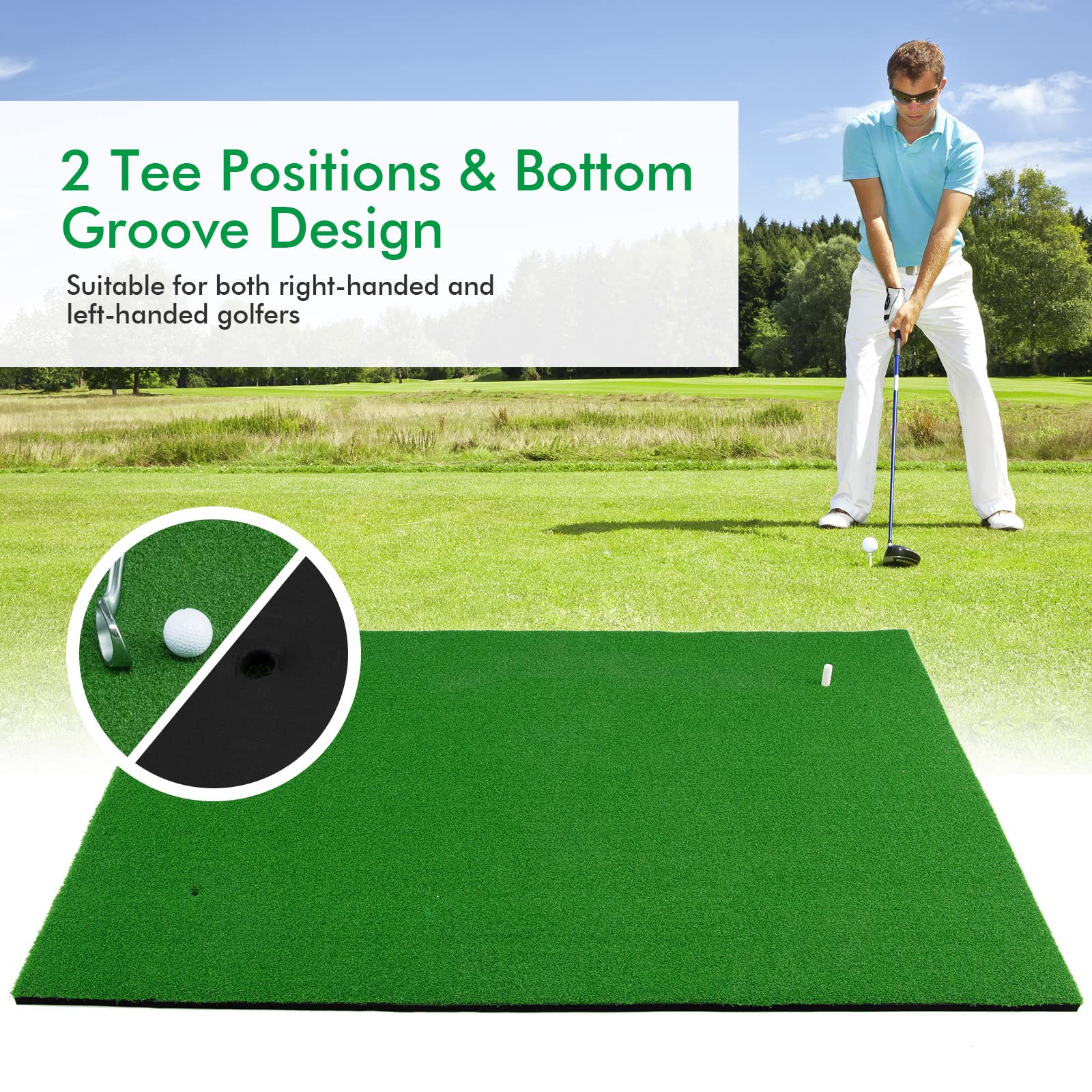 Golf Hitting Mat, Standard Real Feel Golf Practice Mat with Synthetic Turf and 2 Tee Positions