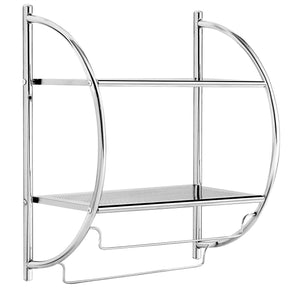 2-Tier Wall-Mounted Towel Organizer Rack with/2 Hanging Bars, Metal Bathroom Toilet Storage Shelf