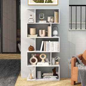 Giantex 5-Tier Bookshelf Geometric S-Shaped Bookcase w/Anti-Toppling Device