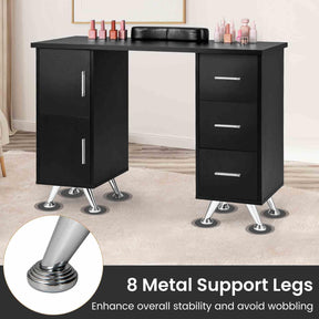 Manicure Table Nail Desk with Drawers, Wrist Rest, Metal Legs, Nail Tech Station