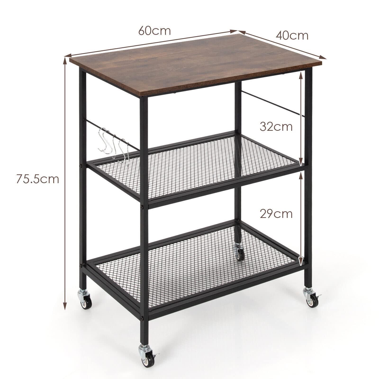 Giantex Kitchen Serving Rolling Carts, 3 Tier Storage Shelves Kitchen Island Cart