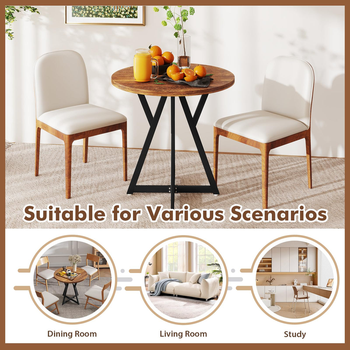 31.5 Inch Round Dining Table for 2-4, Modern Kitchen Table with Thick Wooden Tabletop
