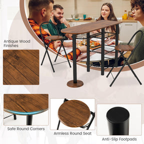 Giantex 3-Piece Dining Table Set Retro Dining Table & 2 Foldable Chairs w/ 4-Tier Storage Shelf