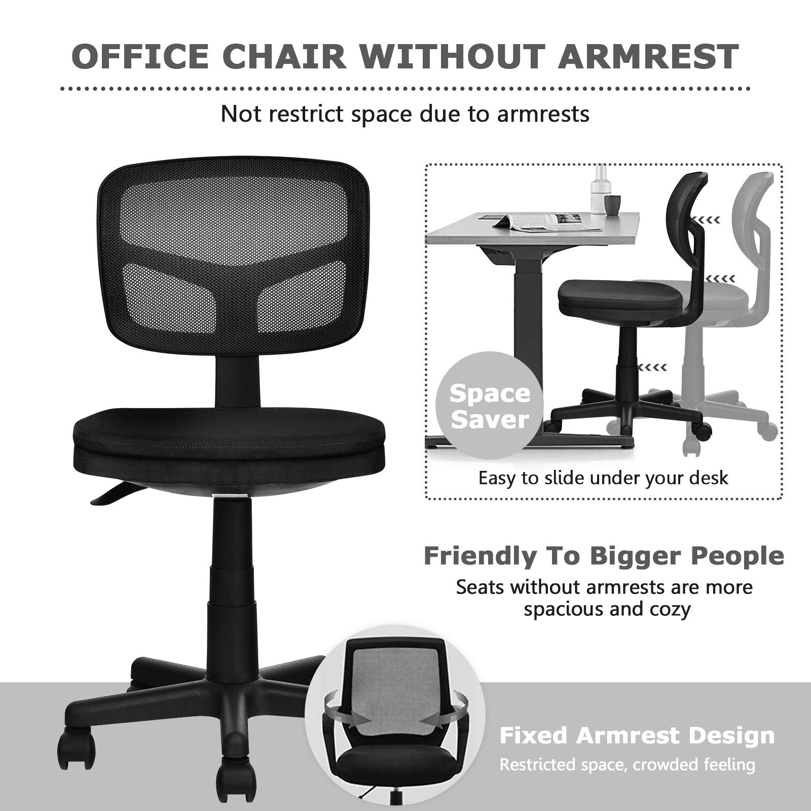 Giantex Low-Back Office Chair, Armless Computer Chair w/Y-Shaped Support