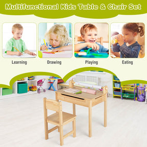 Kids Table and Chairs Set, Activity Desk and Chair for Children w/Paper Roll Holder & 2 Markers