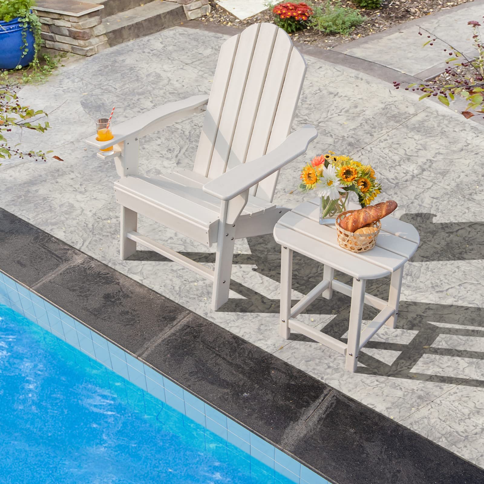 2-Pieces 18 Inches Adirondack Outdoor Side Table for Patio and Garden-White