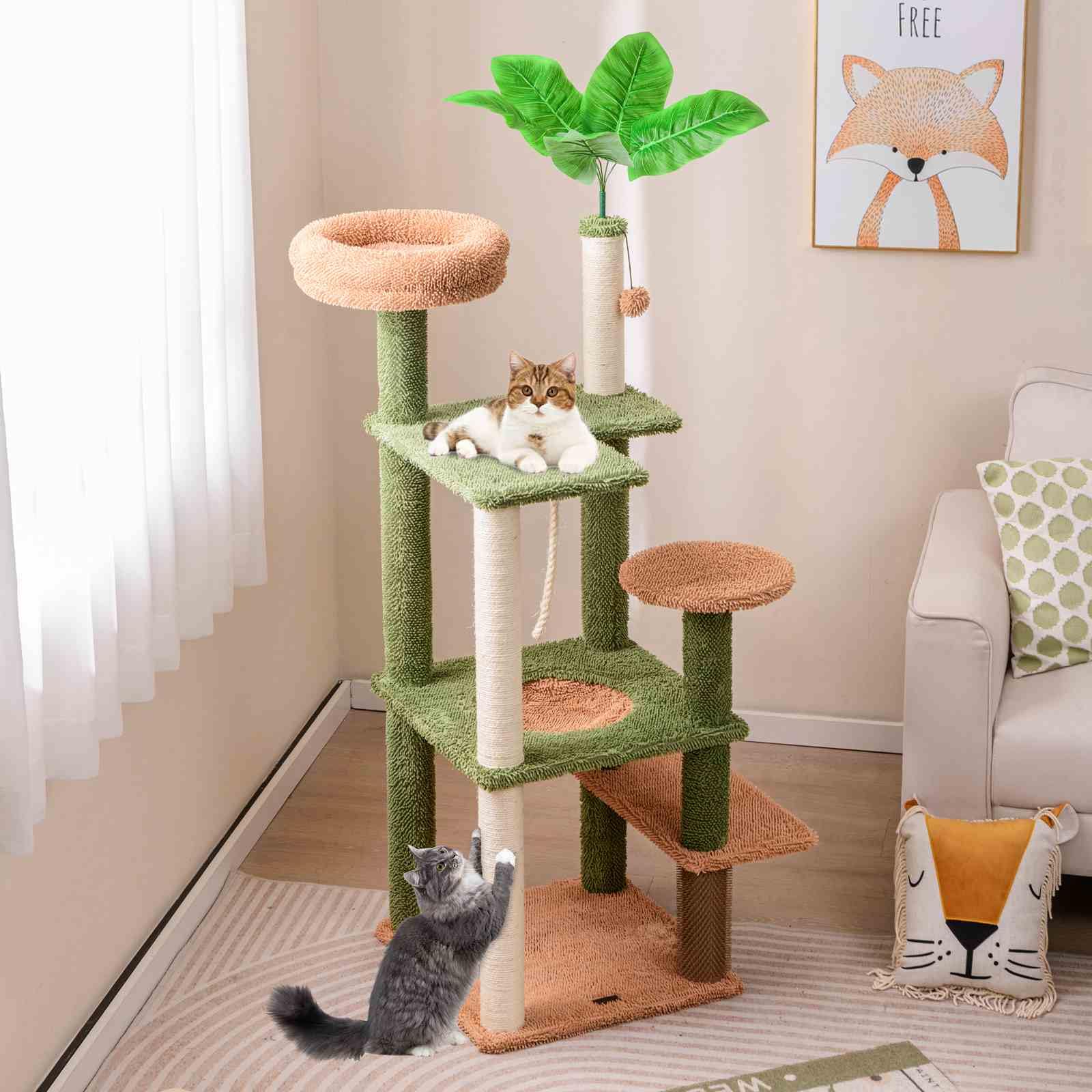 1.5m Multi-Level Cat Tree for Indoor Cats, Cute Cat Tower