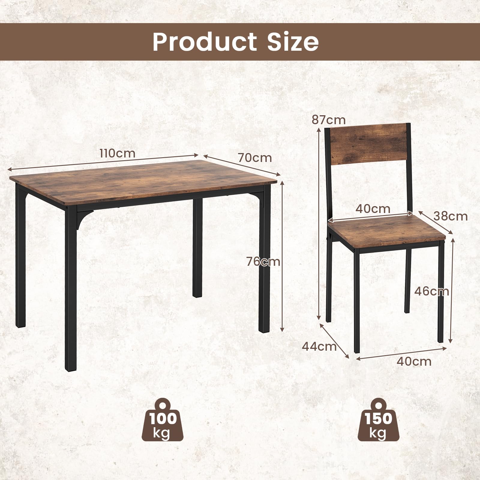 Giantex 5 Piece Dining Table Set, Industrial Style Kitchen Table & Chairs for 4 w/Backrest & Metal Frame