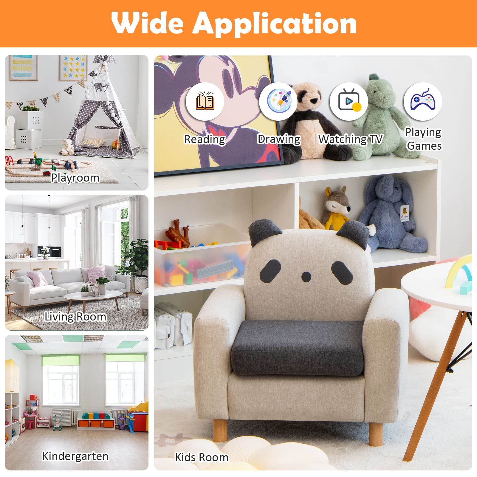 HONEY JOY Kids Sofa, Toddler Chair w/Solid Wood Frame, Thick Cushion, Child Armchair for Play Room